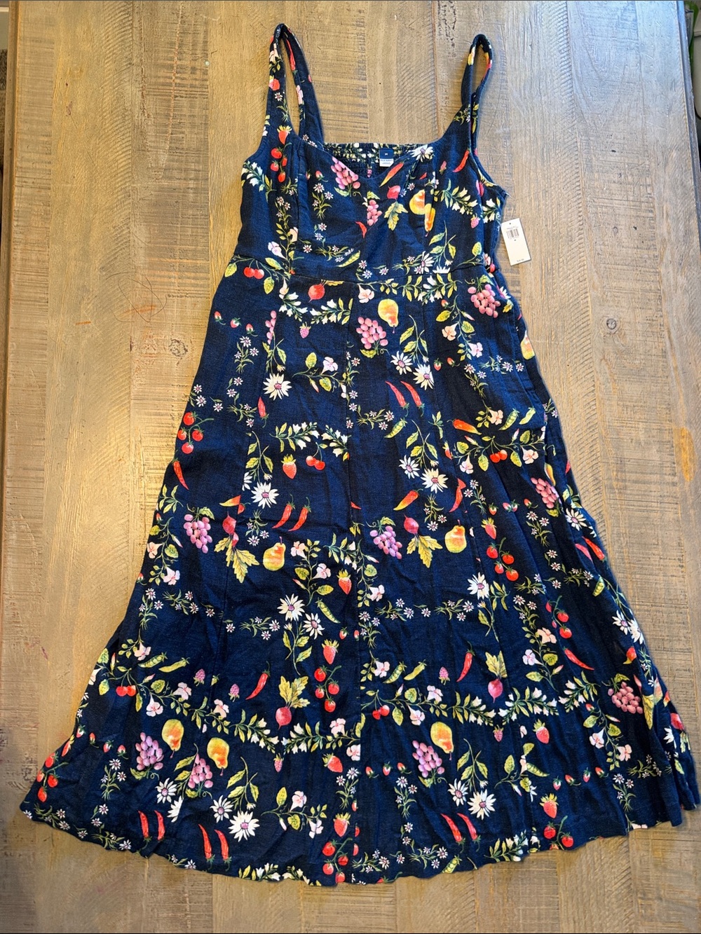 Old Navy Navy Floral & Fruit Sundress with Spaghetti Straps